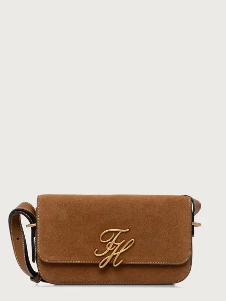 Geantă Tommy Hilfiger Script Leather Crossover Suede maro