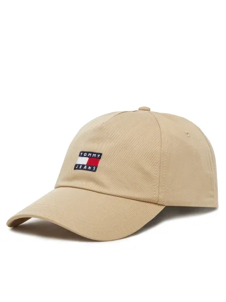 Шапка с козирка Tommy Jeans кафяво с апликация зелено