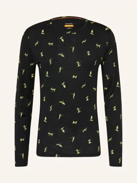 Termo tričko Icebreaker Merino Oasis Crewe Snow Day black/peridot/aop černé