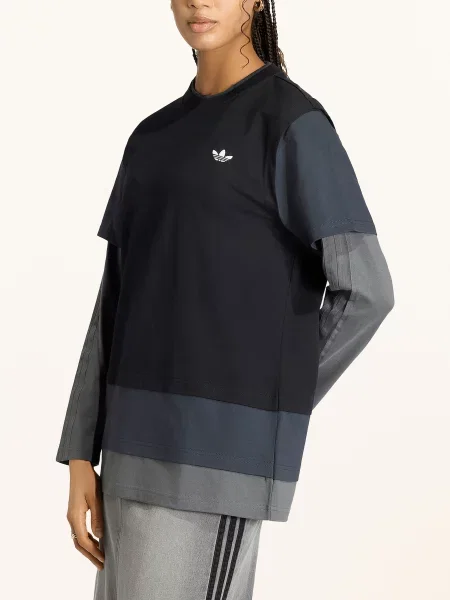 Adidas Originals Tričko S Dlouhým Rukávem Loose Layered Long Sleeve / tmavě šedá černá