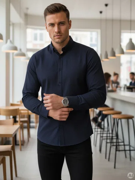 Koszula slim fit we wzory Dstreet granatowa