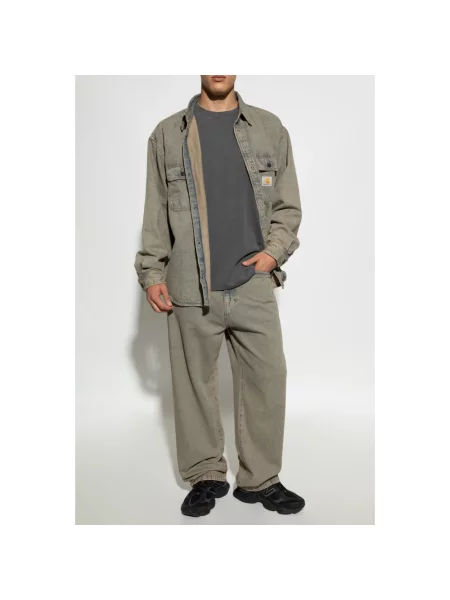Carhartt Wip Koszule Mężczyzna Szary S Jeansyowa koszula `Tigan` niebieska