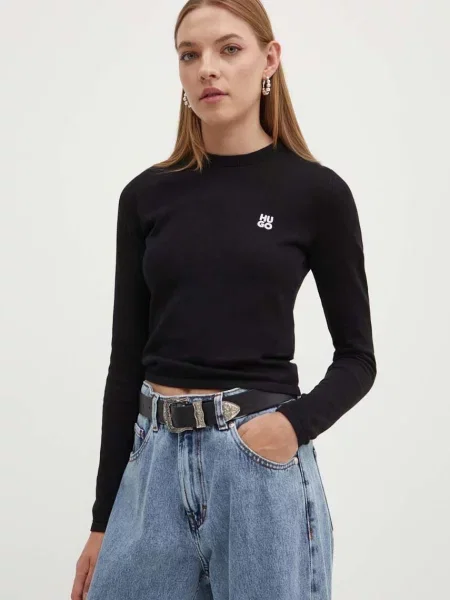 Bombažen pulover HUGO črna