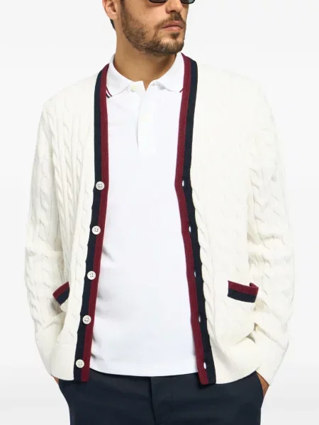 Cardigan Brooks Brothers cu dungi tricotate alb