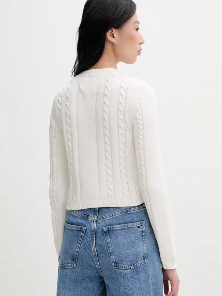 Sweter z dzianiny o kroju slim z czystej bawełny Tommy Jeans beżowy