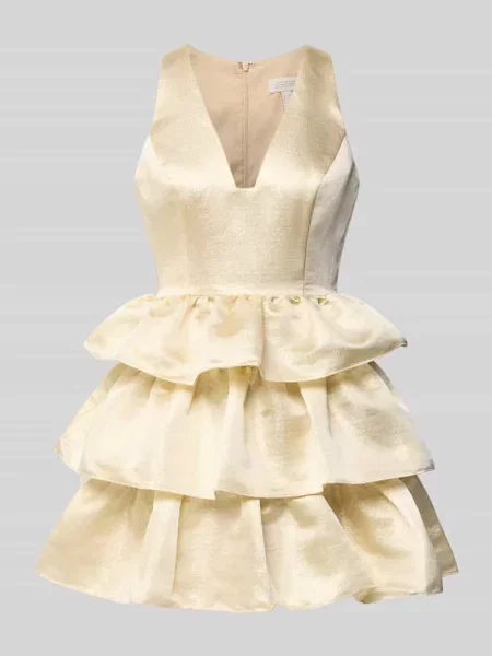 Sukienka koktajlowa z satyny z efektem stopniowania Adrianna Papell złota