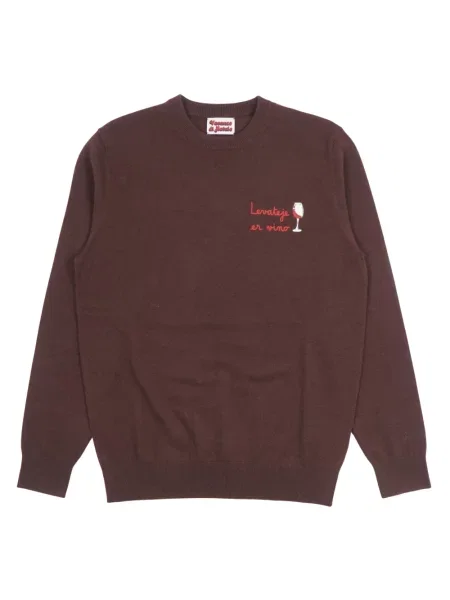 Sweter Saint Barth wełniany z okrągłym dekoltem brązowy