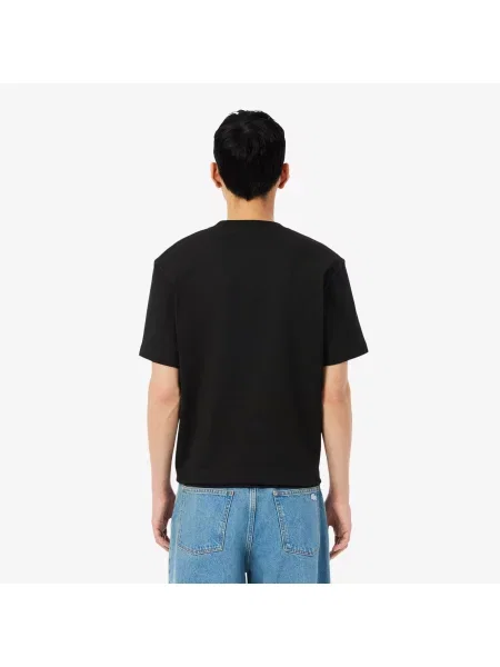 Lacoste T-Shirt Z Mocnej Dzianiny Jersey Z Haftowanym Symbolem czarny