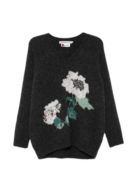 Pulover Bernadette cu model floral gri