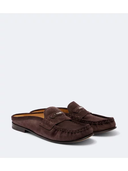 Papuci tip mules Fendi din piele de căprioară maro