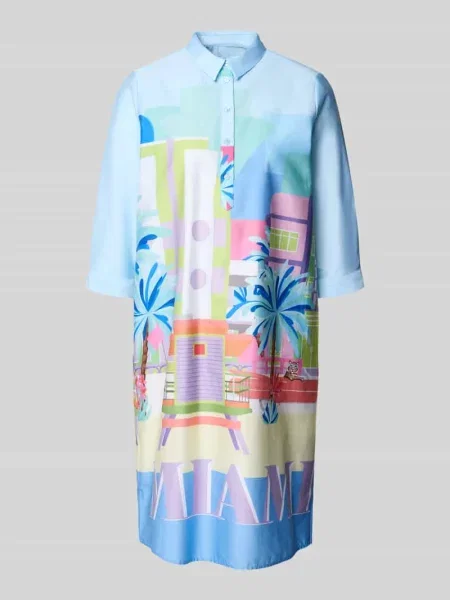 Sukienka koszulowa o długości do kolan z czystej bawełny Milano Italy błękitna