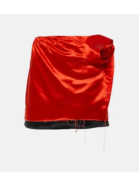 Fustă Didu din satin cu model floral roșu