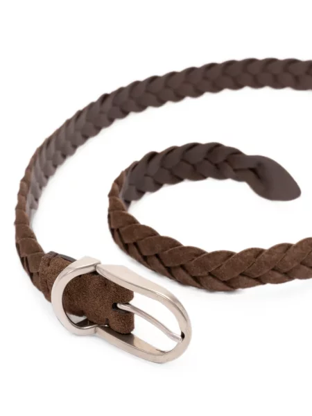 Cu centură curea Brunello Cucinelli din piele de căprioară țesută maro