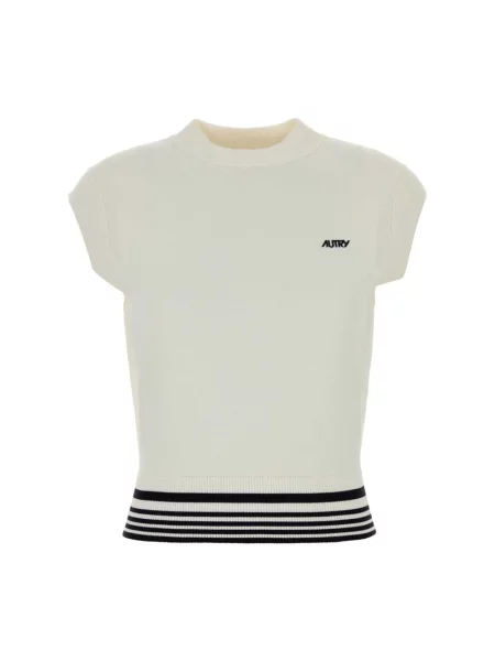 Dzianinowy sweter Autry w paski biały