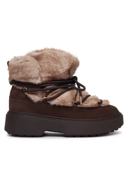 Snehule Tommy Hilfiger Fur Suede Lace-Up Snow Boot hnedá