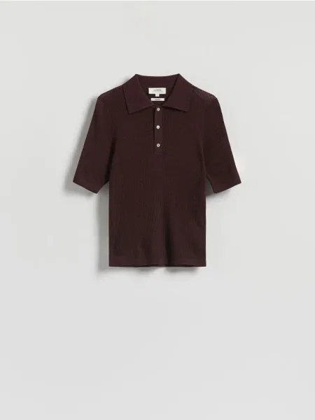 Reserved Vlnený sveter s krátkymi rukávmi tmavofialová