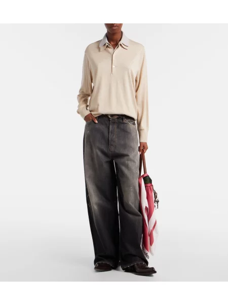 Tricou polo Acne Studios de lână bej