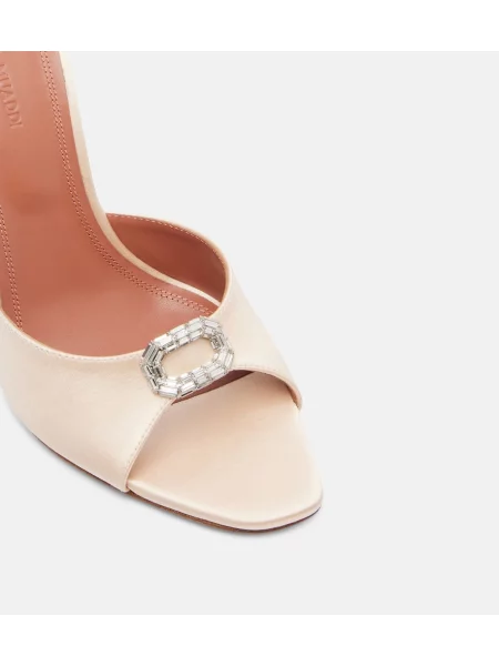 Papuci tip mules Amina Muaddi din satin bej