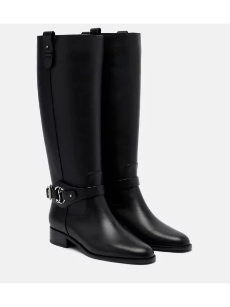Botine Christian Louboutin din piele biker negru