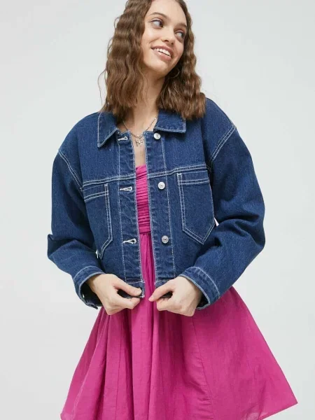 Džínová bunda Abercrombie & Fitch tmavomodrá přechodná oversize