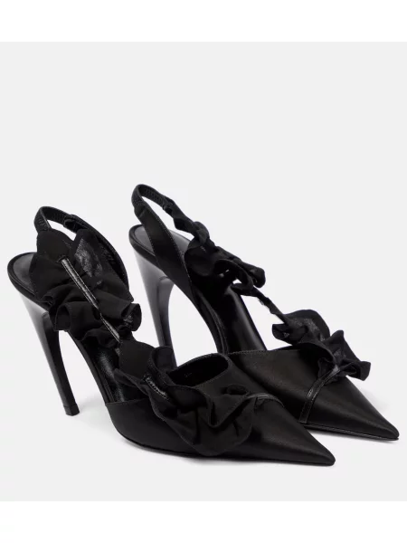 Saténové lodičky Nensi Dojaka s volány s otevřenou patou černé