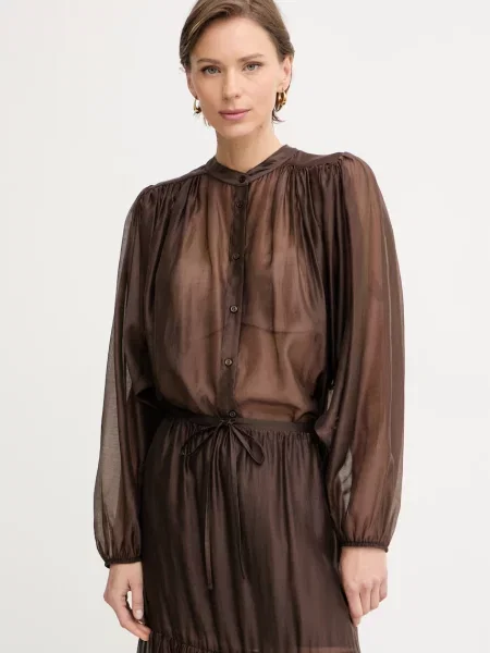 Twinset košile s lyocellem hnědá