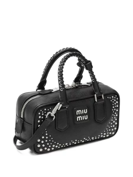 Кожена чанта Miu Miu с шипове черно
