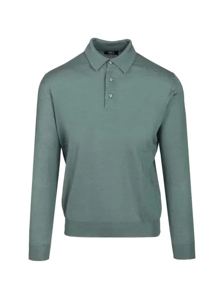 Lung tricou polo Fedeli verde
