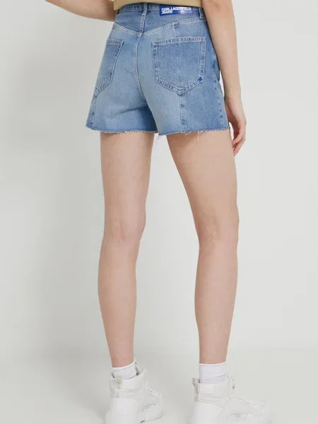 Džínové šortky Karl Lagerfeld Jeans hladké high waist modré