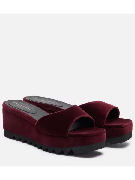 Papuci tip mules Stella Mccartney de catifea cu pană bordo