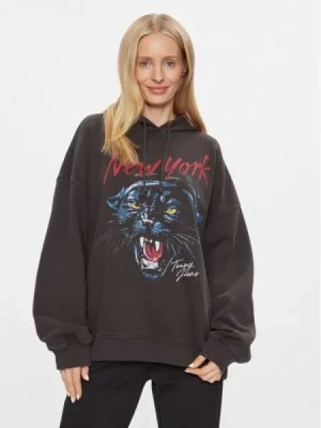 Tommy Jeans Hanorac PANTHER HOODIE | Oversize fit negru