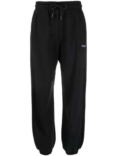 Pantaloni Off-white cu broderie alb