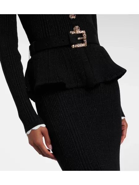 Cu centură rochie midi Self-portrait tricotate negru