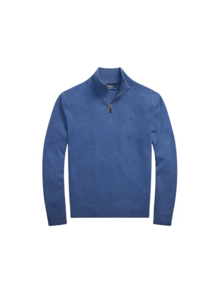 Sweter Polo Ralph Lauren wełniany z dekoltem w serek niebieski