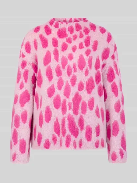 Sweter z dzianiny o kroju relaxed fit z wzorem w panterkę Marc Cain