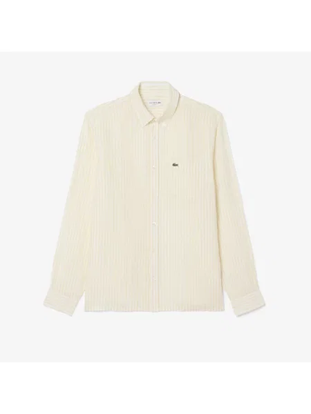 Lacoste Lniana Koszula Button-Down W Paski Regular Fit żółta