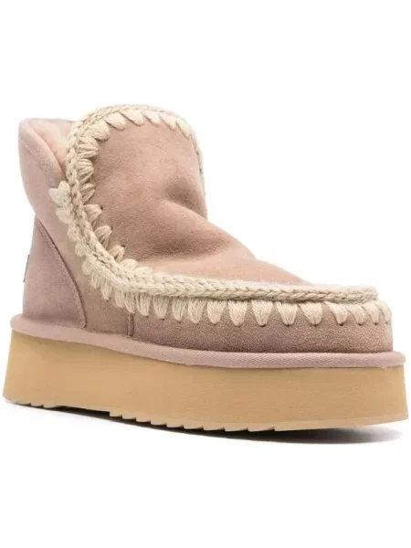 MOU De piele bocanci Mini Eskimo Platform cu adaos de lână maro