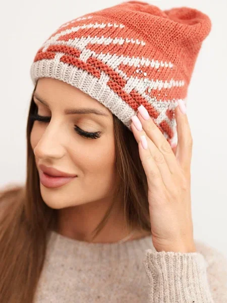 Căciulă Kesi cu imprimeu geometric portocaliu