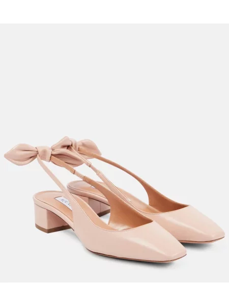 Kožené lodičky Aquazzura s mašlí s otevřenou patou růžové