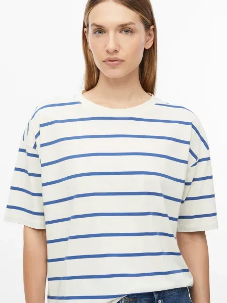 T-shirt z mieszanką pasków Relaxed Fit niebieska
