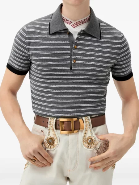 Tricou polo Versace tricotate gri