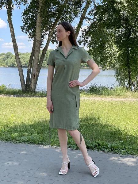 CAT ORANGE Сукня міді Хакі Без підкладки помаранчева