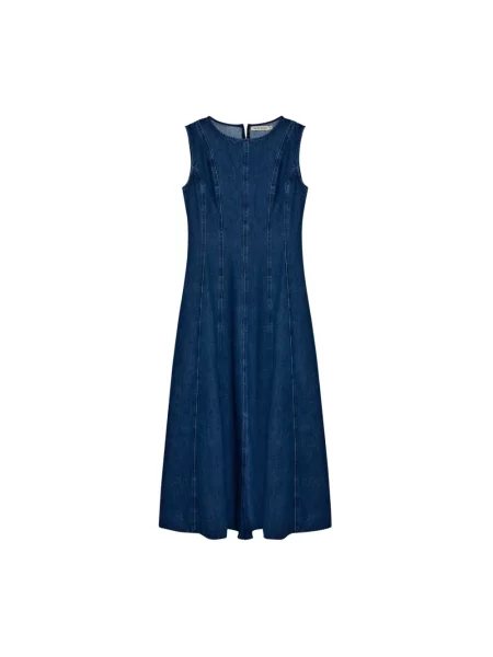 Długa sukienka jeansowa The New Society bez rękawów garniturowa niebieska
