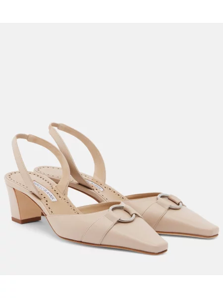 Pantofi cu toc Manolo Blahnik din piele slingback bej