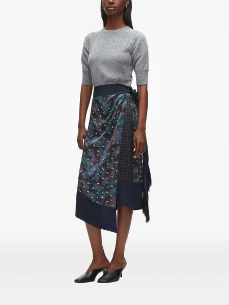 Fustă midi 3.1 Phillip Lim cu model floral drapată plic negru