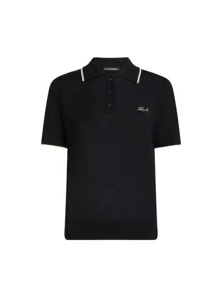 Koszulka polo Karl Lagerfeld wełniana czarna