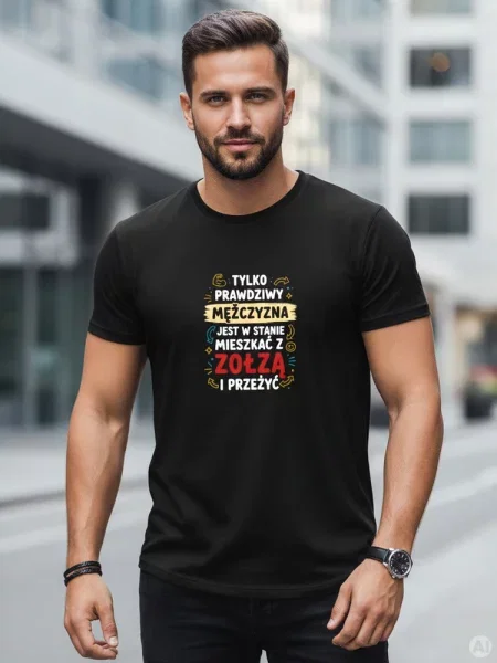 T-shirt z nadrukiem PRAWDZIWY MĘŻCZYZNA Dstreet czarny