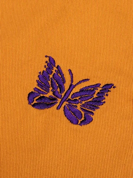 Pantaloni Needles cu broderie din țesătură twill portocaliu
