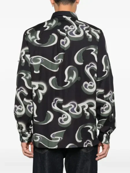 Cămașă Ps Paul Smith cu imagine cu imprimeu abstract lungă negru