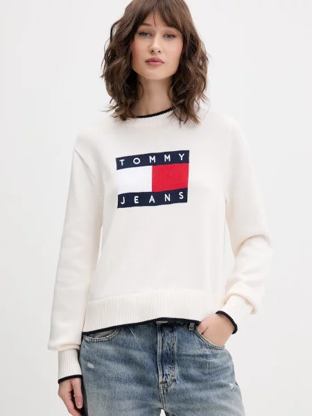 Tommy Jeans pulover za žene od pamuka bež